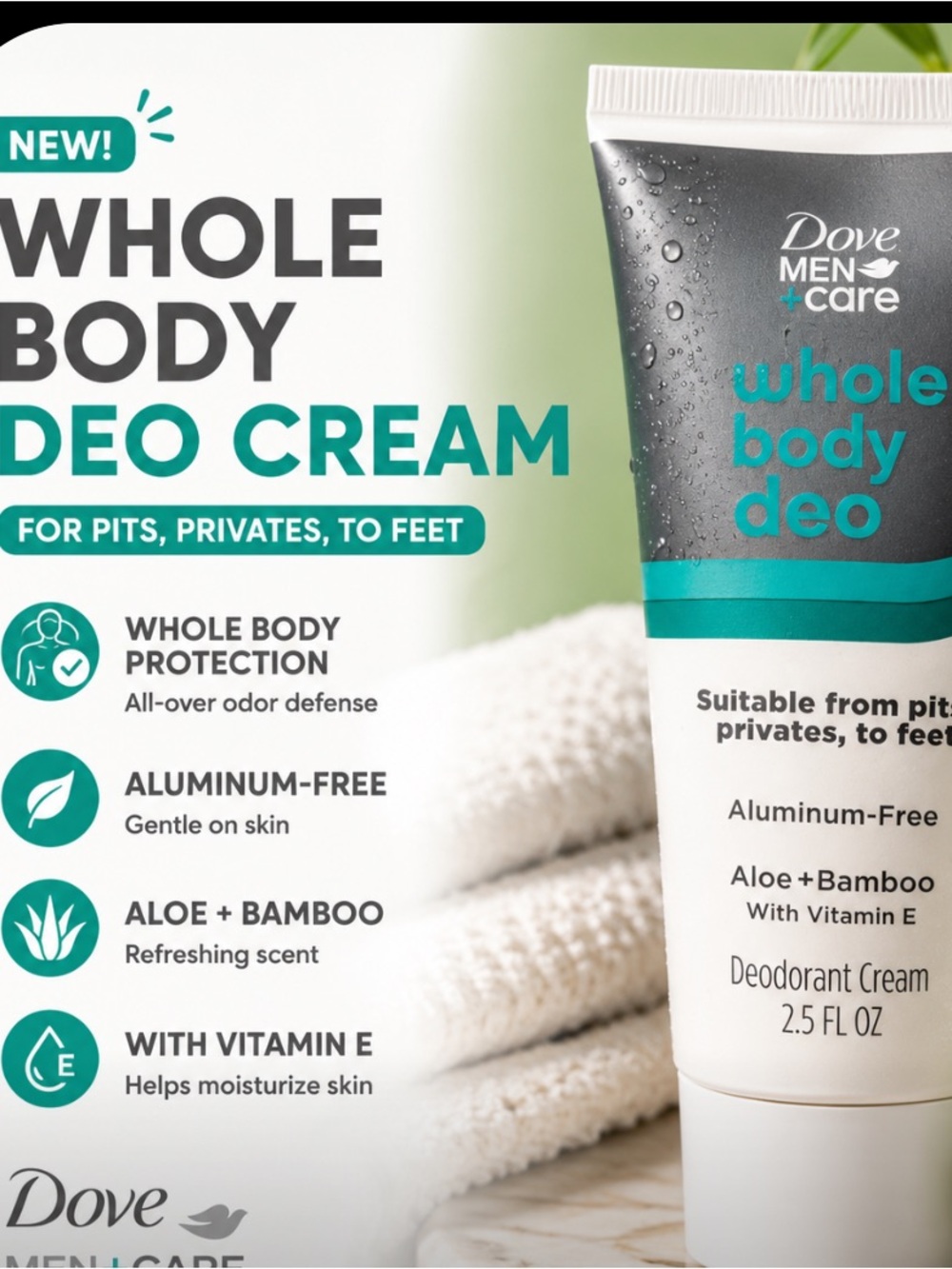 Dove Men+Care Whole Body Deo Cream - Aloe + Bamboo (2.5 fl oz)